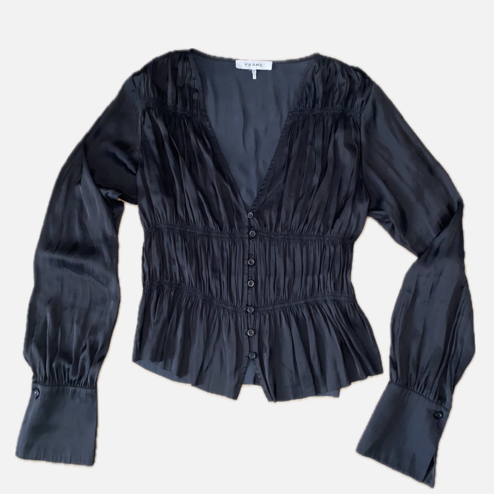 Frame Satin Black Long Sleeve Shirt - Picture 1 of 4